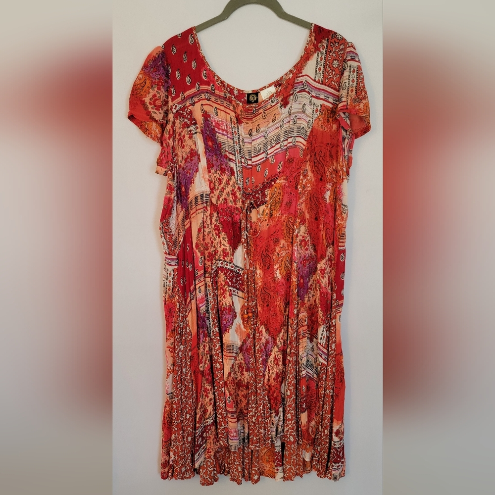 Bila Flutter Sleeve Tie Waist Sheer Dress Size Large
